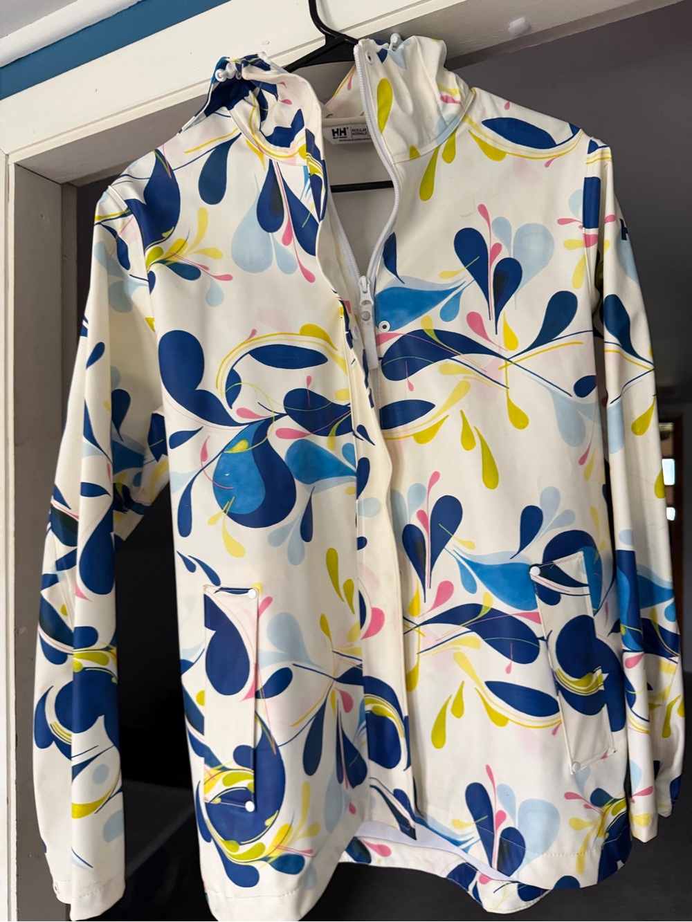 Helly Hansen White Jacket with Blue, Yellow & Pink Abstract Print